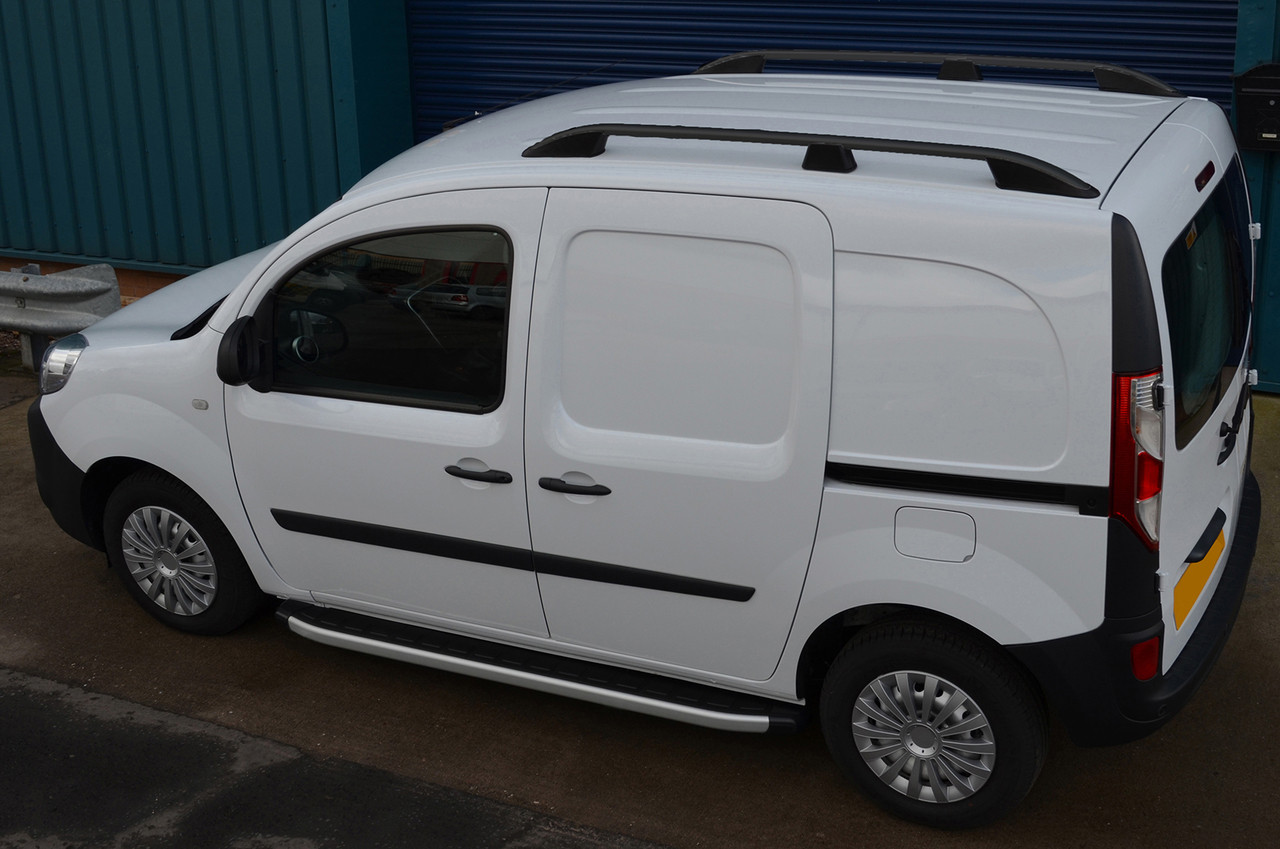 Black Aluminium Roof Rack Rails Side Bars Set To Fit LWB Renault Kangoo (2008+)