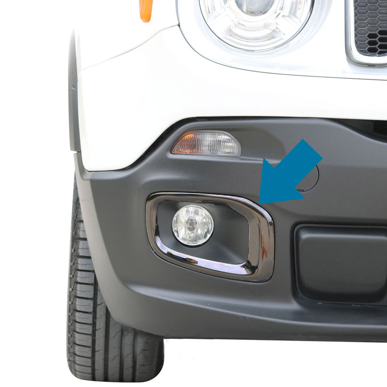 Black Chrome Fog Light Lamp Trim Covers Accents To Fit Jeep Renegade (2015-18)