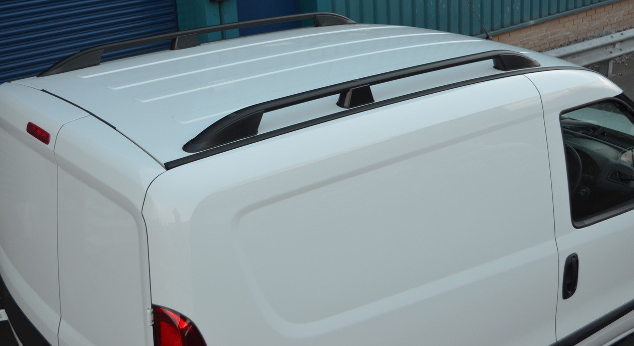 Black Aluminium Roof Rack Rails Side Bars Set To Fit SWB Fiat Doblo (2010+)