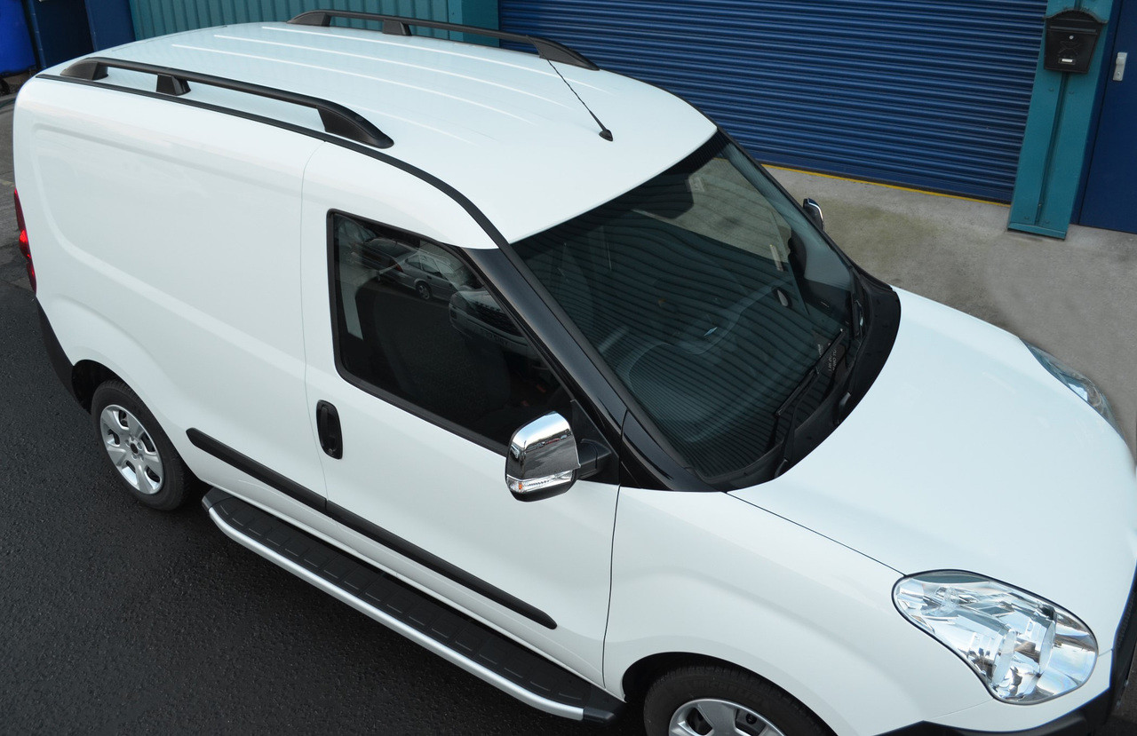 Black Aluminium Roof Rack Rails Side Bars Set To Fit SWB Fiat Doblo (2010+)