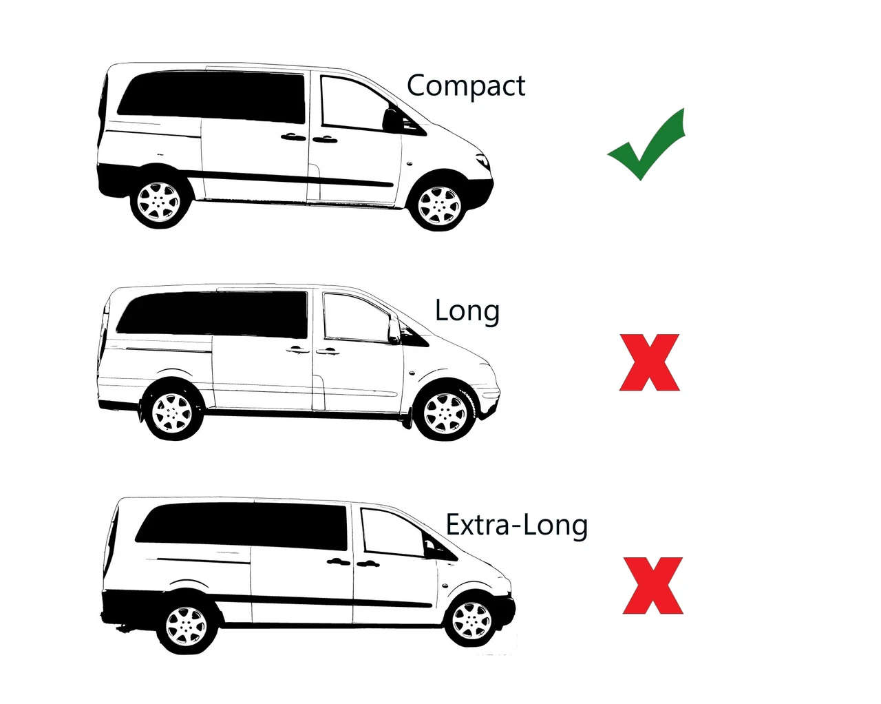 Black Roof Rack Bars Side Rails For Compact L1 Mercedes Vito W639 (2003-14)
