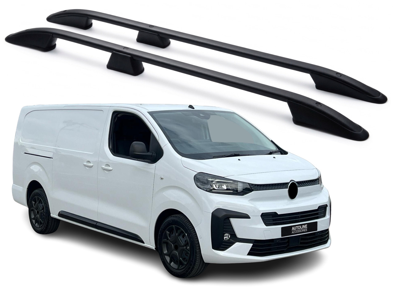 Black Aluminium Roof Rack Rails Side Bars To Fit M (L2) Citroen Dispatch 2016+