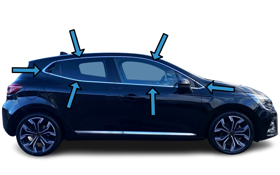 Chrome Side Door Window Sill Trim Set Covers To Fit Renault Clio V (2019-25)