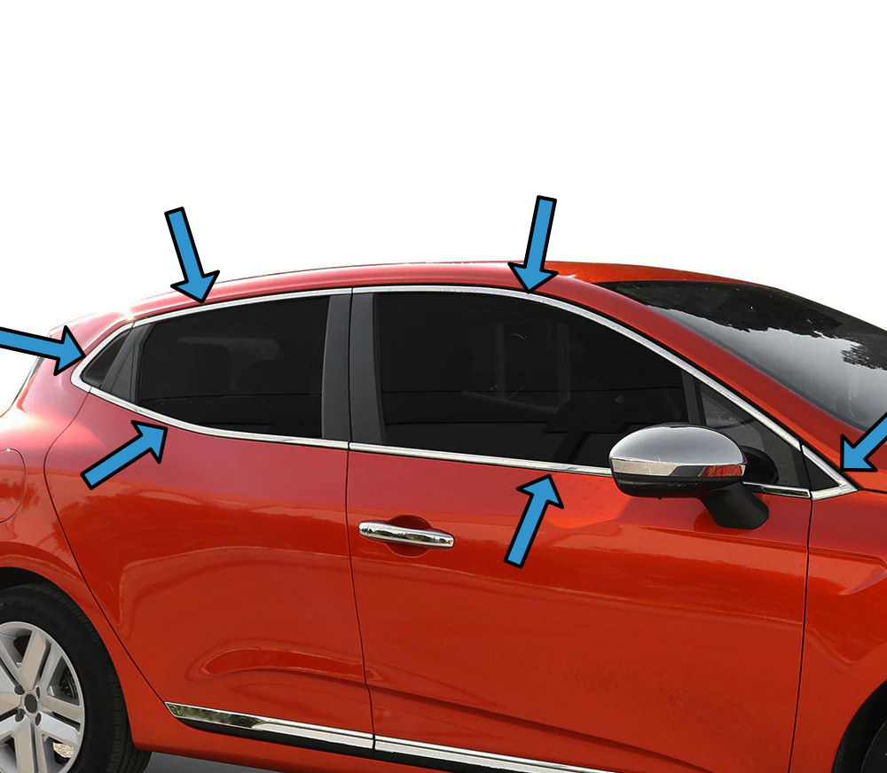 Chrome Side Door Window Sill Trim Set Covers To Fit Renault Clio V (2019-25)