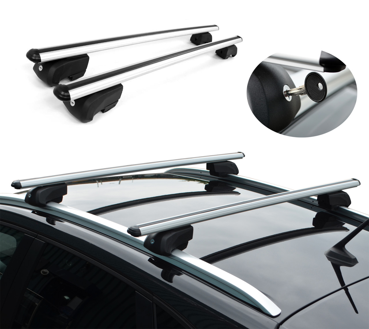 Cross Bars For Roof Rails To Fit Audi A4 Avant (B8 2008-15) 75KG Lockable