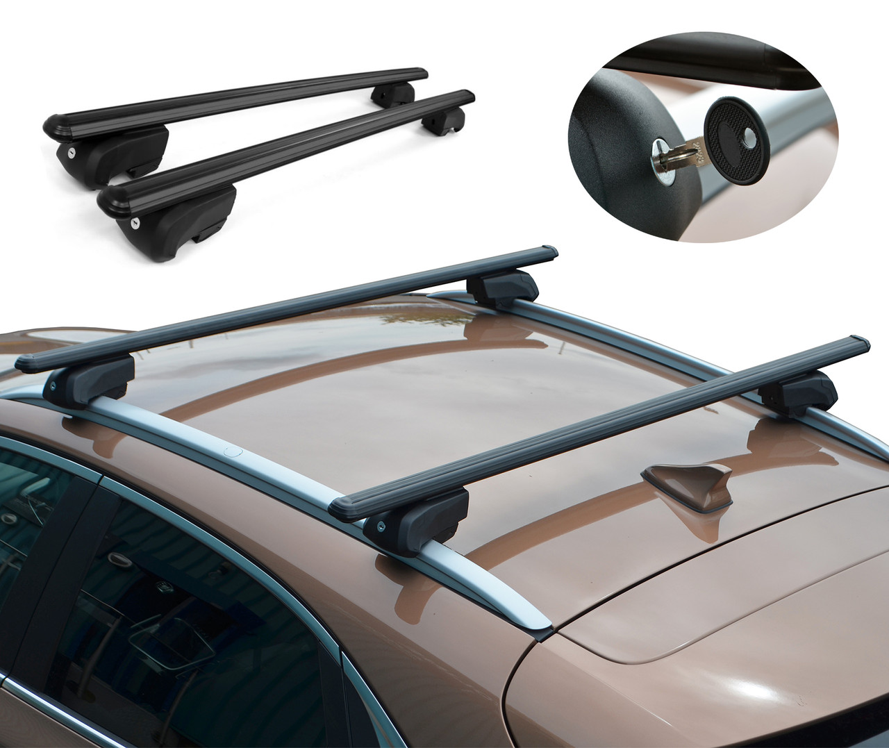 Black Cross Bars For Roof Rails To Fit Audi Q7 (2006-14) 75KG Lockable