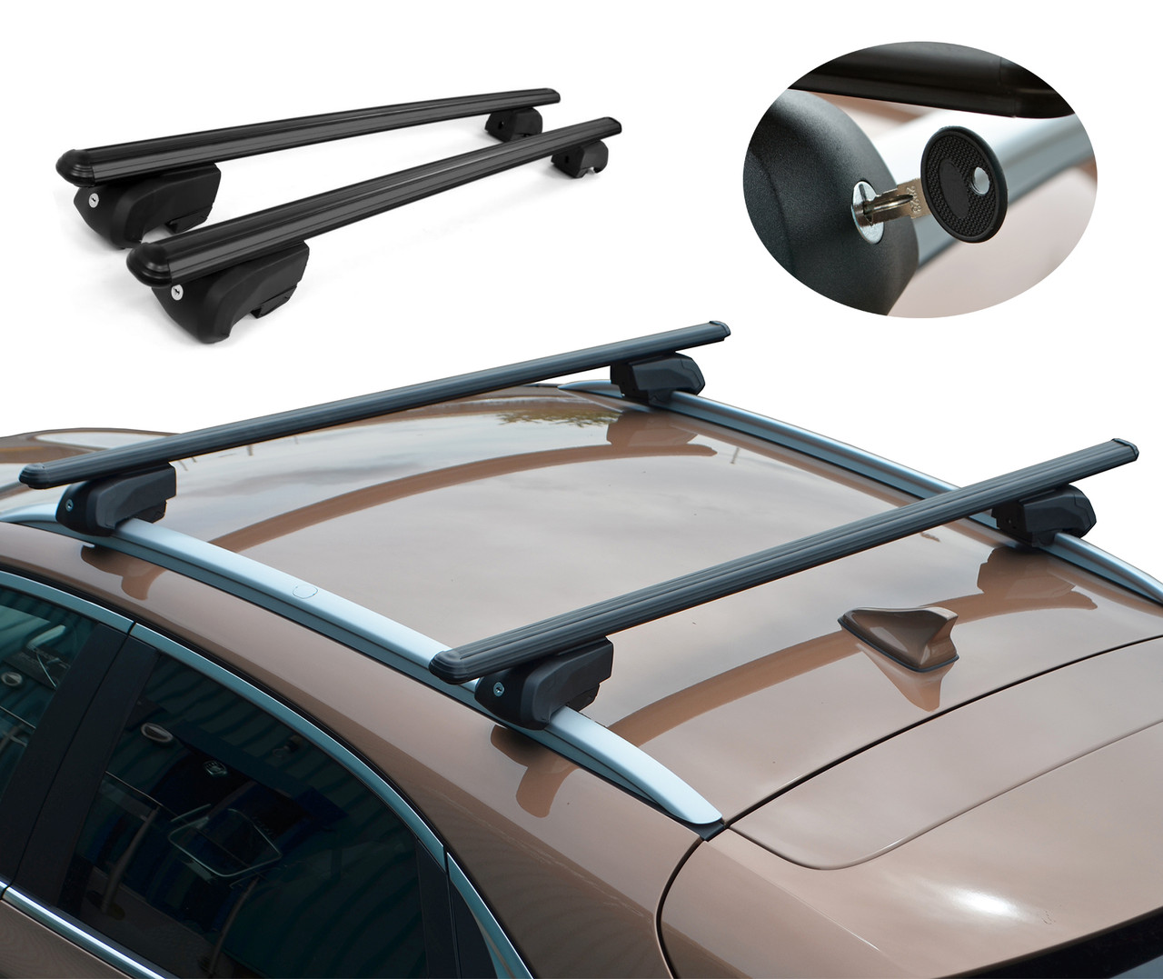 Black Cross Bars For Roof Rails To Fit Fiat Tipo Estate (2015+) 75KG Lockable
