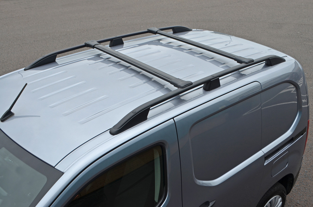 Black Cross Bar Rails For Roof Side Bars To Fit Peugeot Partner / Rifter (2019+)