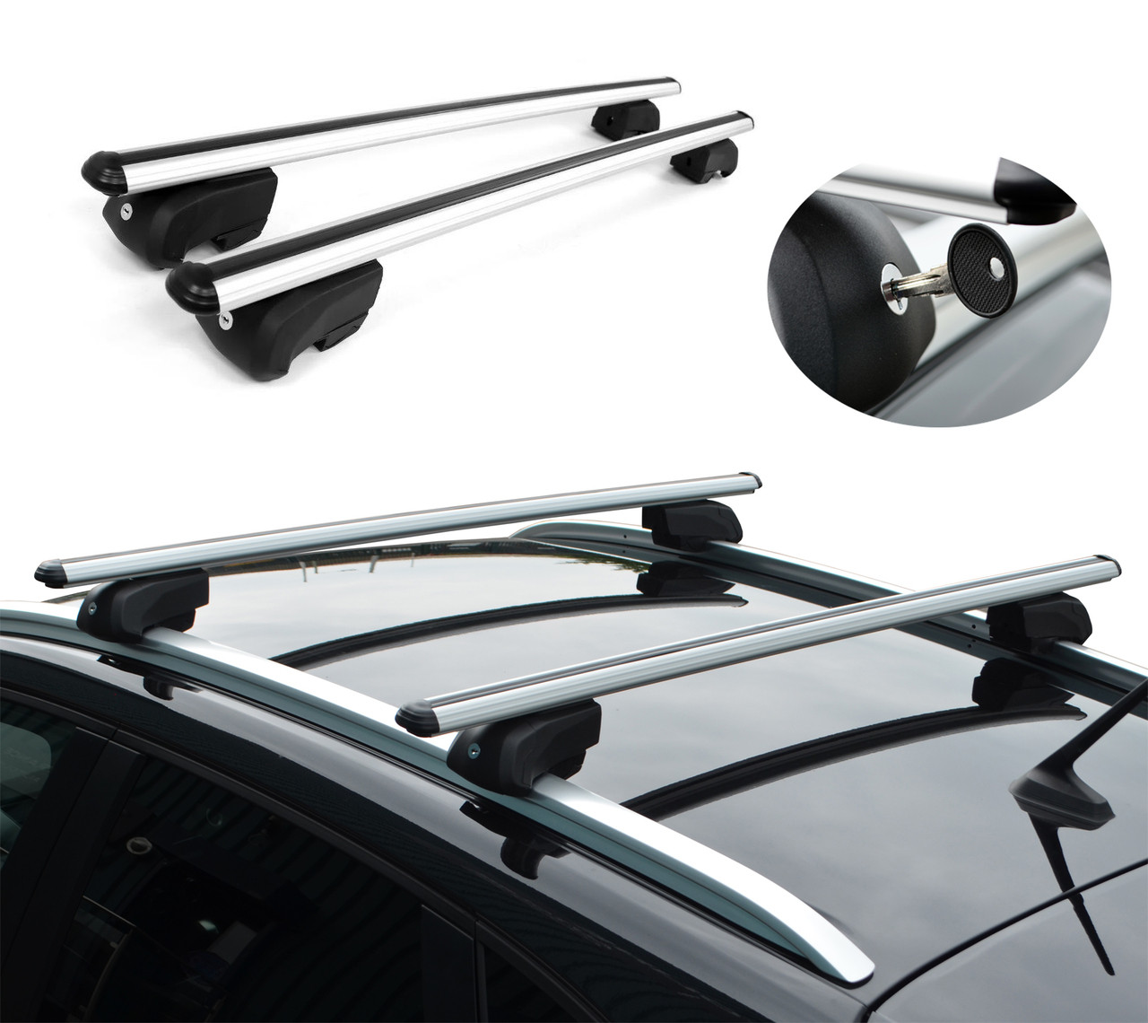 Cross Bars For Roof Rails To Fit Mercedes-Benz GLC (2015+) 75KG Lockable