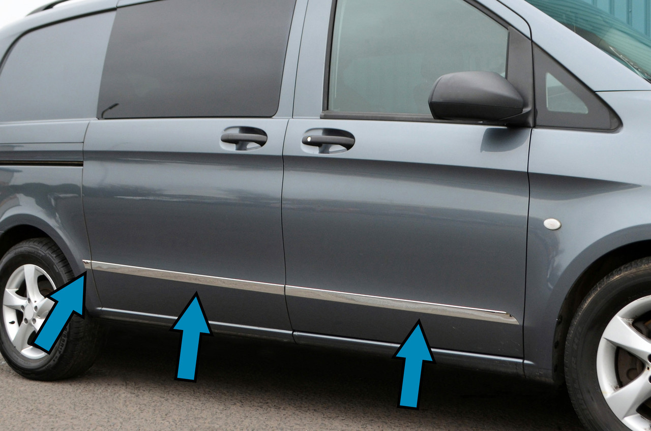 Chrome Side Door Trim Set Covers For Extra Long L3 Mercedes Vito W447 2015+ 1dr