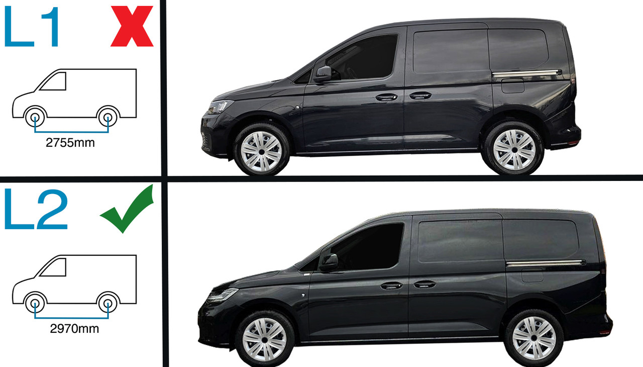 Aluminium Roof Rack Bars Side Rails To Fit L2 Volkswagen Caddy Maxi (2021+)