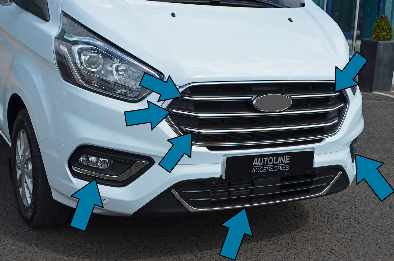 Chrome Grille & Fog Light Styling Trim Set To Fit Ford Transit Custom (2018-22)