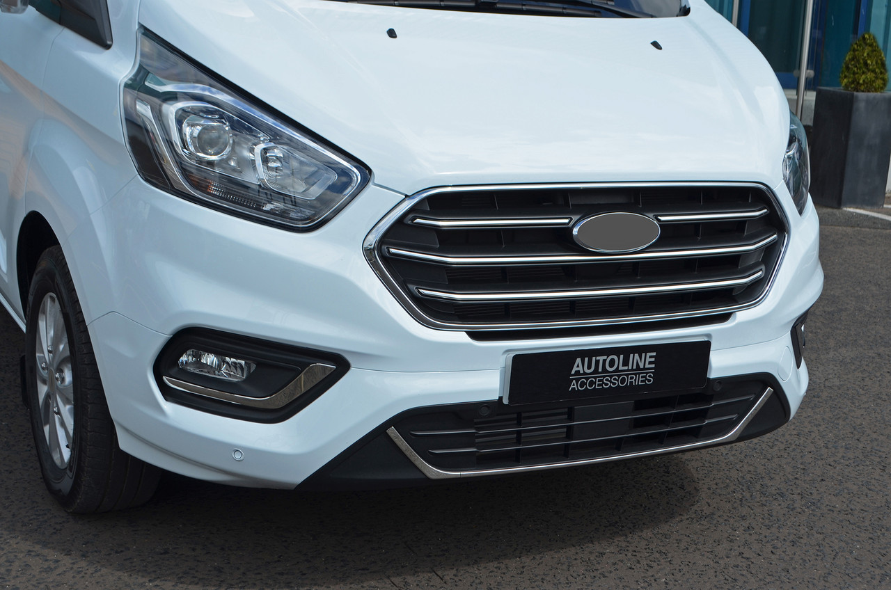 Chrome Grille & Fog Light Styling Trim Set To Fit Ford Transit Custom (2018-22)