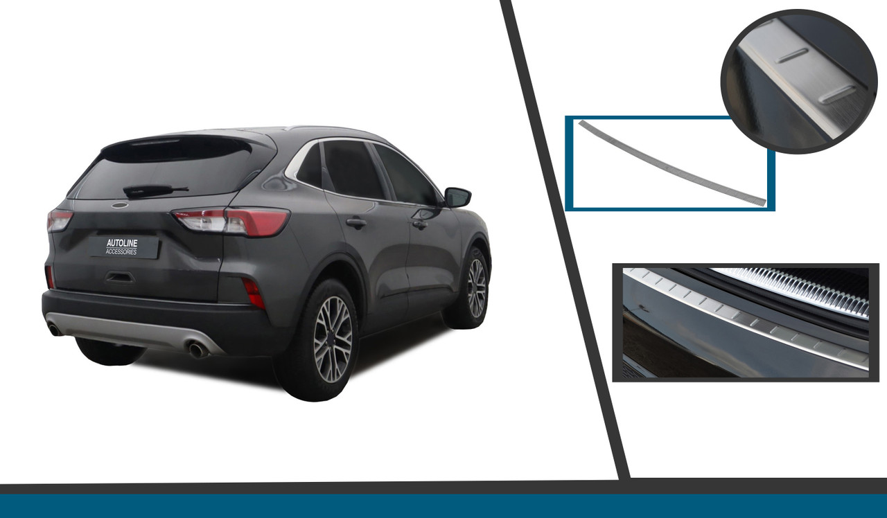 To Fit Ford Kuga (2019+): Rear Bumper Protector Scratch Guard Brushed Steel