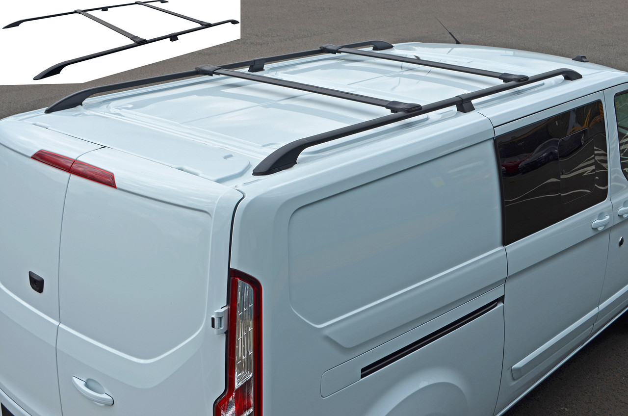 Black Roof Rails & Cross Bars Set To Fit L1H1 Ford Transit Custom (2012-22)