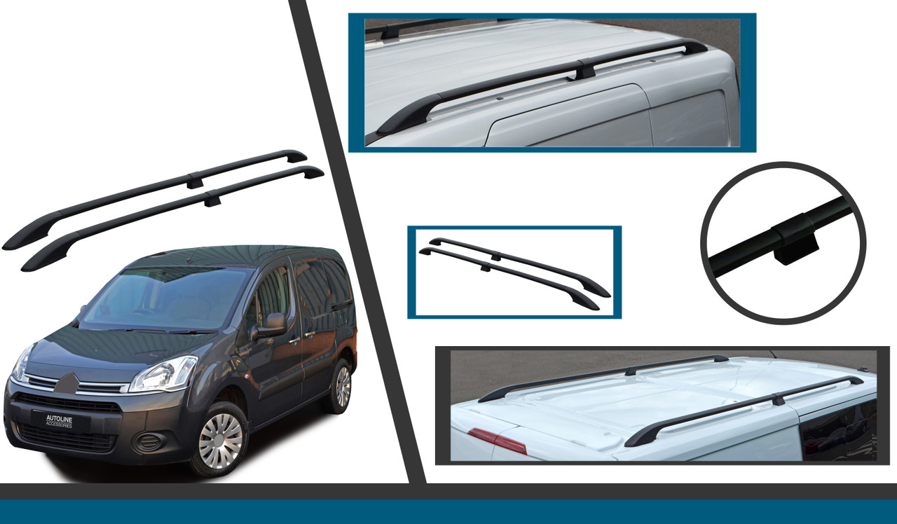 Black Aluminium Roof Rack Rails Side Bars To Fit Citroen Berlingo (2008-18)