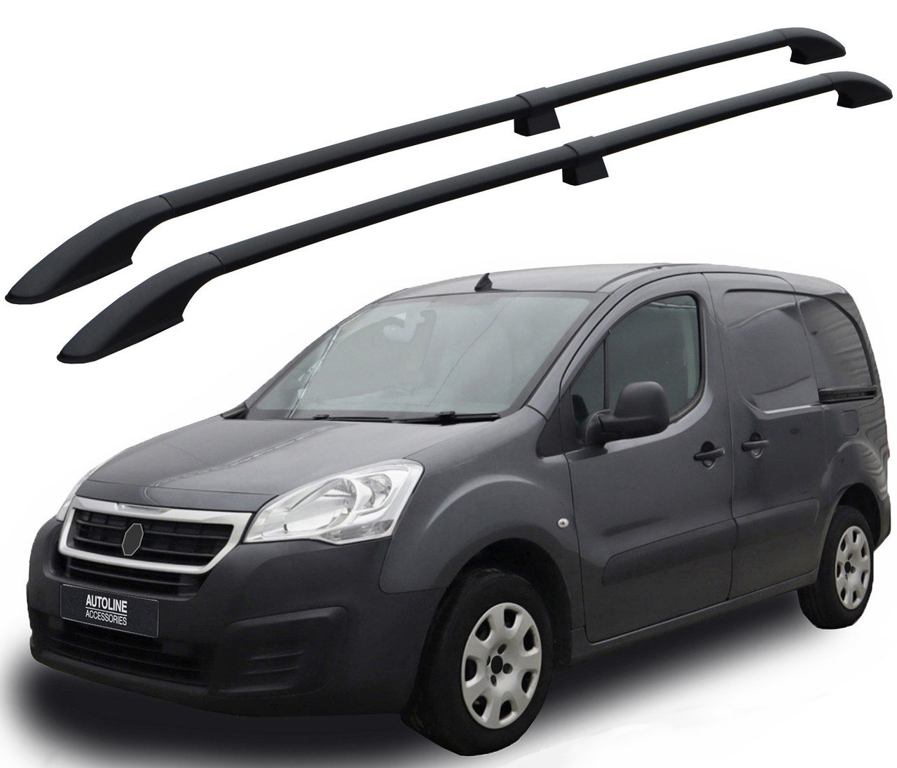 Black Aluminium Roof Rack Rails Side Bars To Fit Peugeot Partner (2008-18)