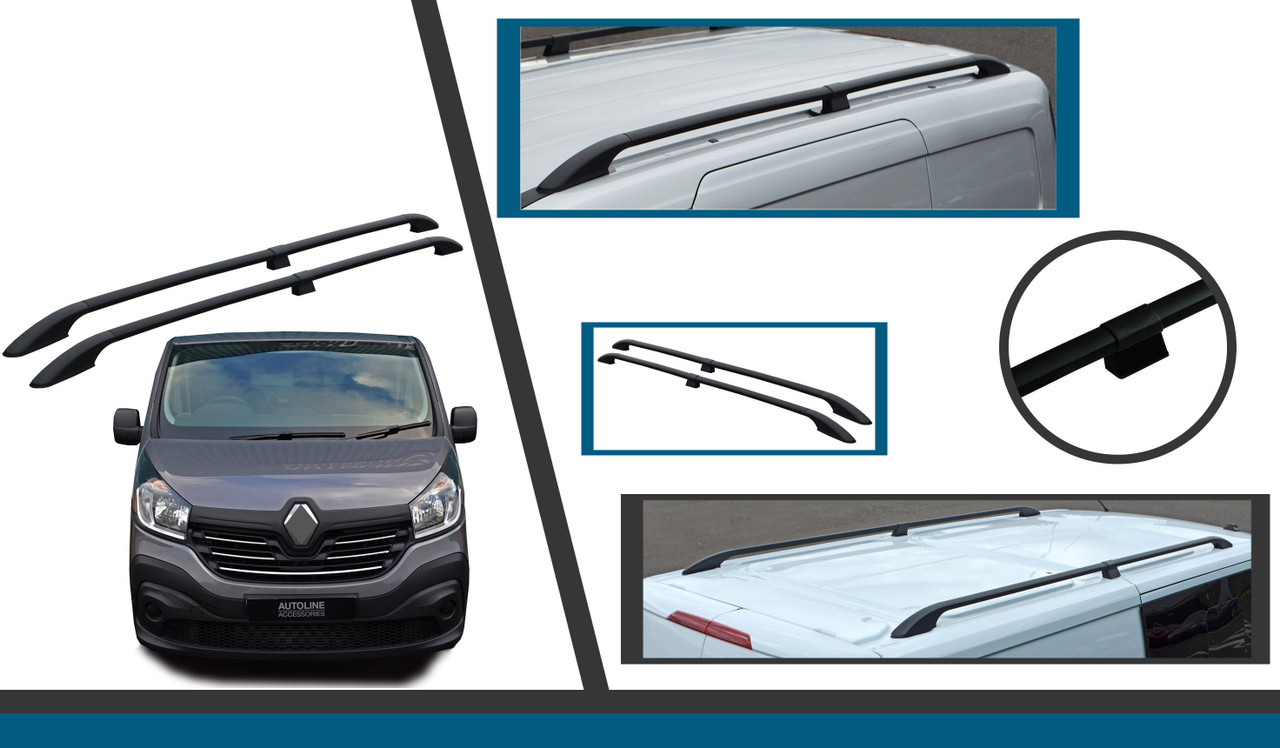 Black Aluminium Roof Rack Rails Side Bars To Fit L1H1 Renault Trafic (2014+)