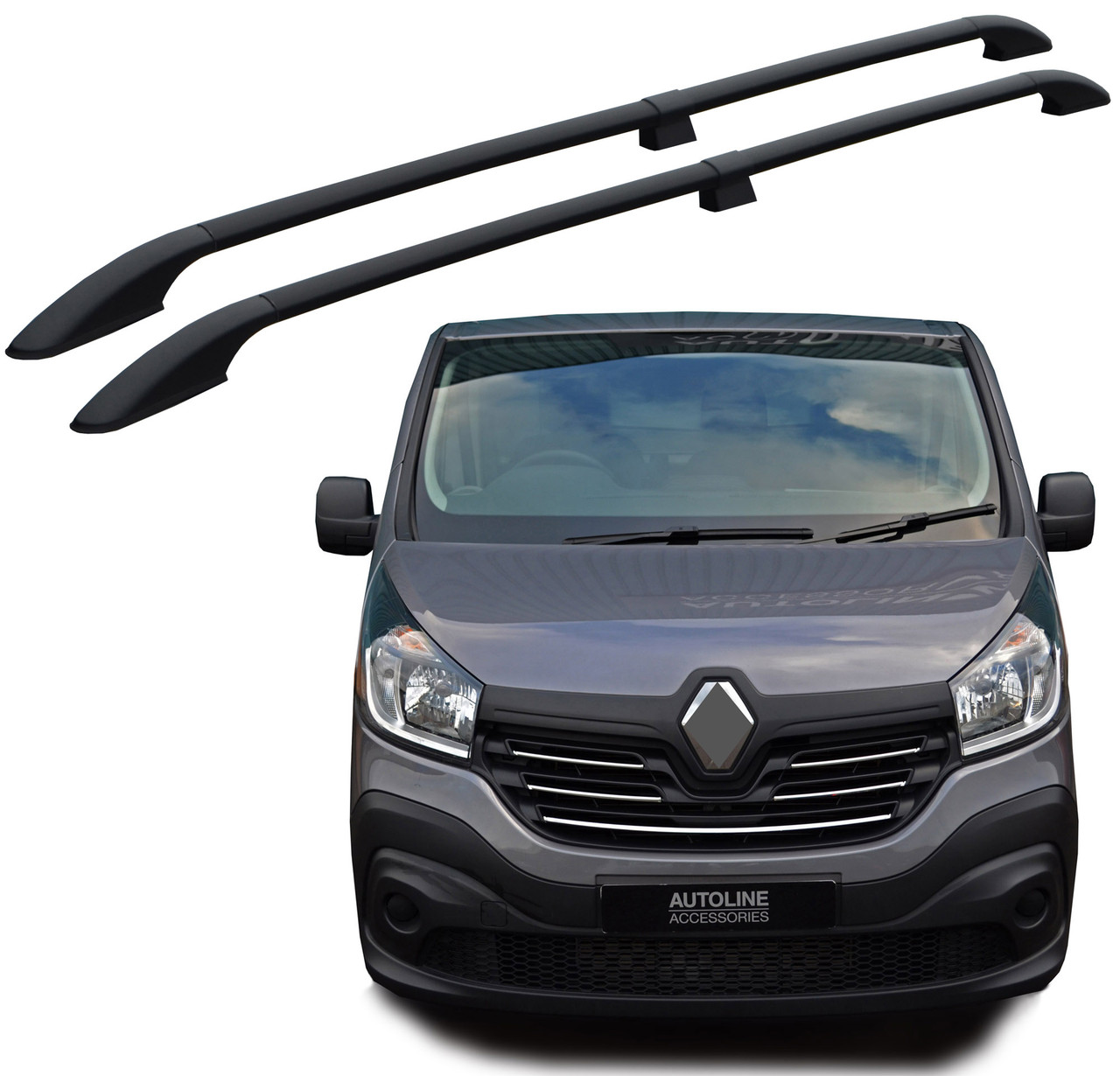 Black Aluminium Roof Rack Rails Side Bars To Fit L2H1 Renault Trafic (2014+)