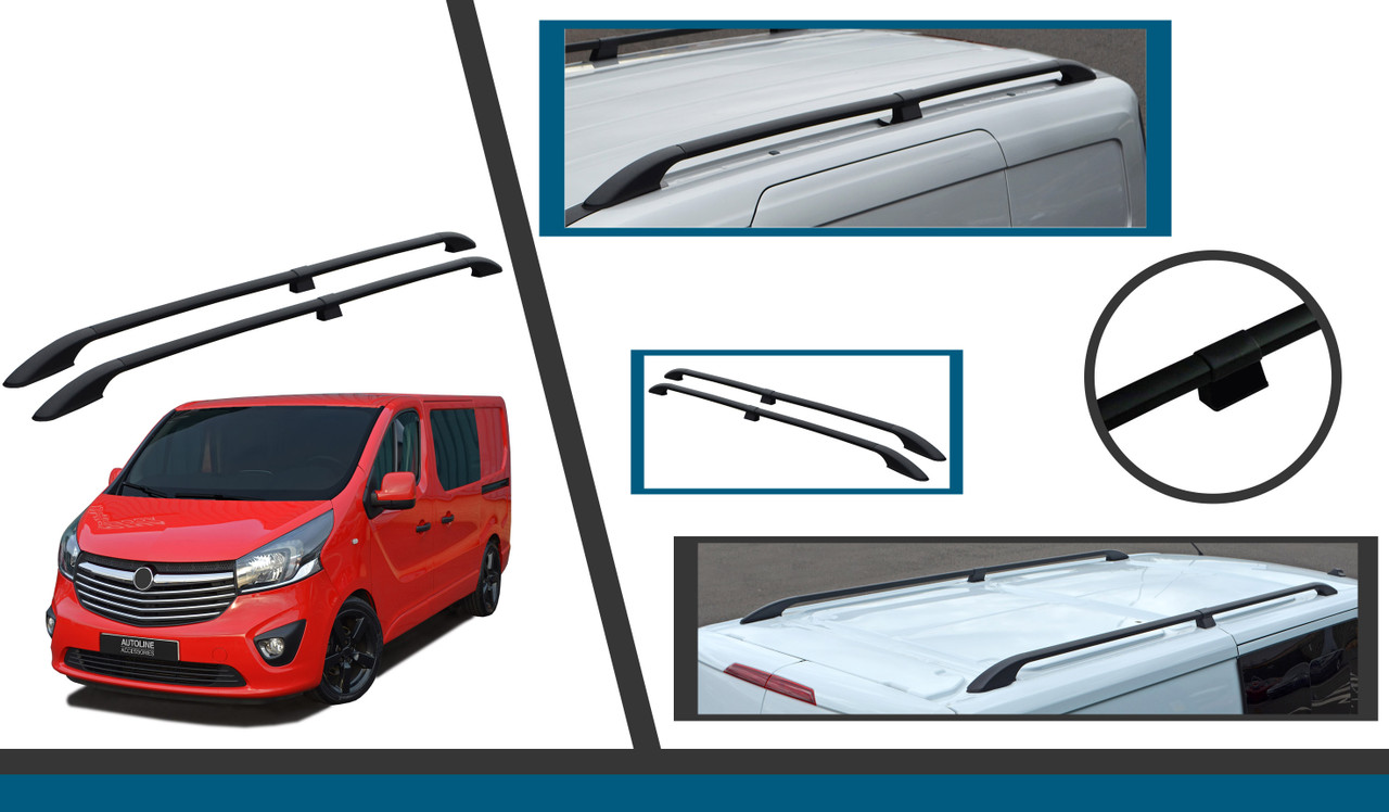 Black Aluminium Roof Rack Rails Side Bars To Fit L2H1 Vauxhall Vivaro (2014-19)