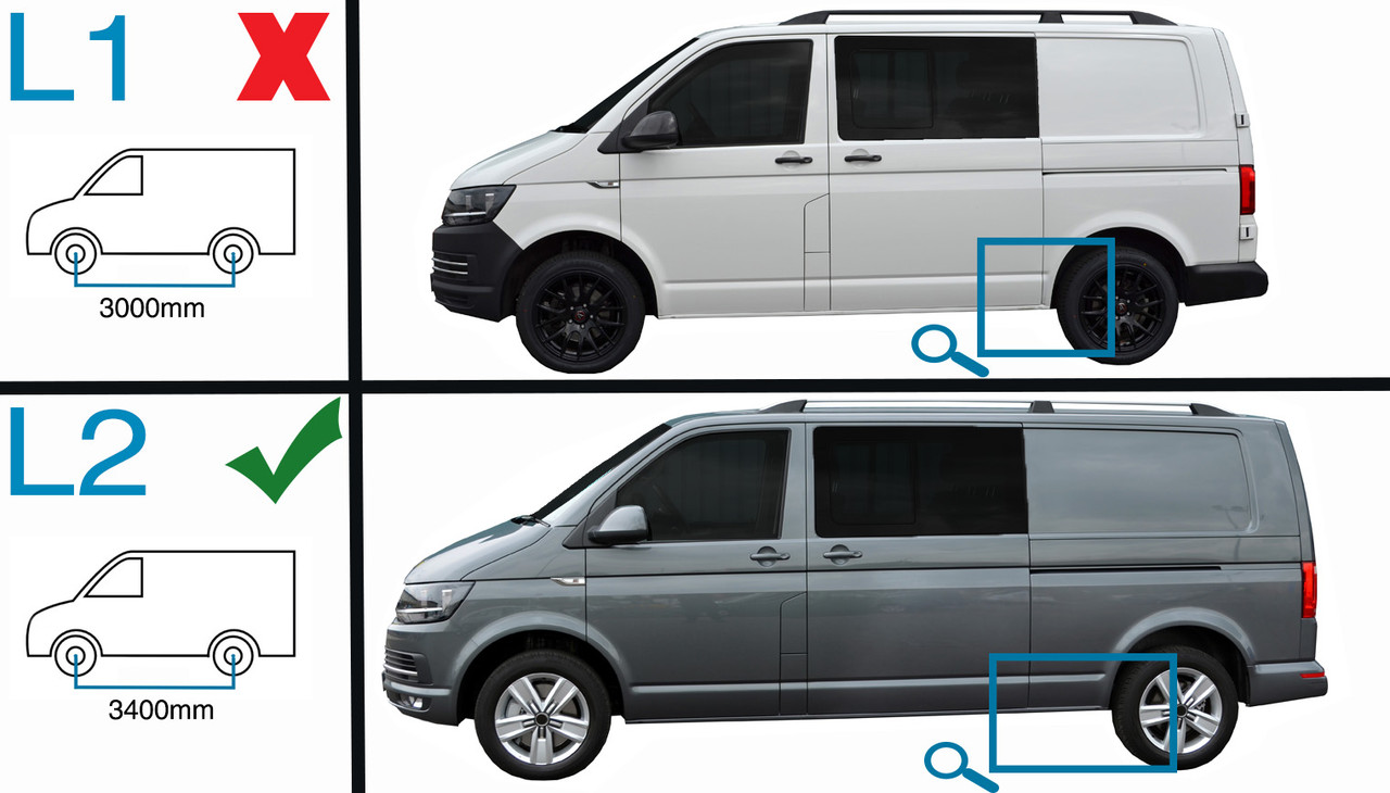 Silver Aluminium Roof Bar Rails To Fit L2H1 Volkswagen T5 Transporter (2003-15)