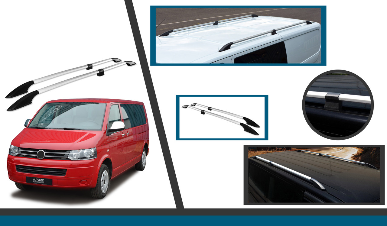 Silver Aluminium Roof Bar Rails To Fit L2H1 Volkswagen T5 Transporter (2003-15)