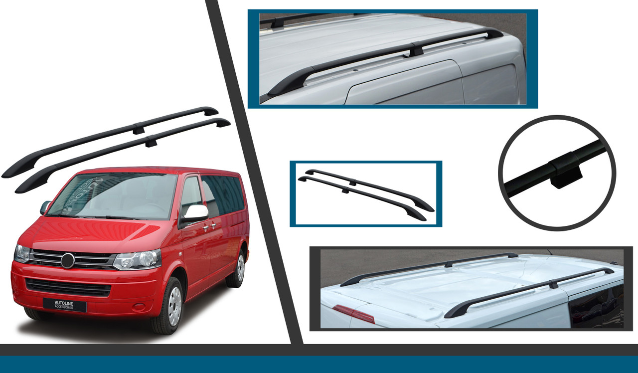 Black Aluminium Roof Bar Rails To Fit L2H1 Volkswagen T5 Transporter (2003-15)