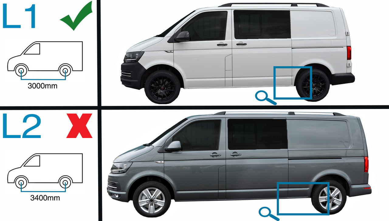 Silver Aluminium Roof Bar Rails To Fit L1H1 Volkswagen T6 Transporter (2016+)