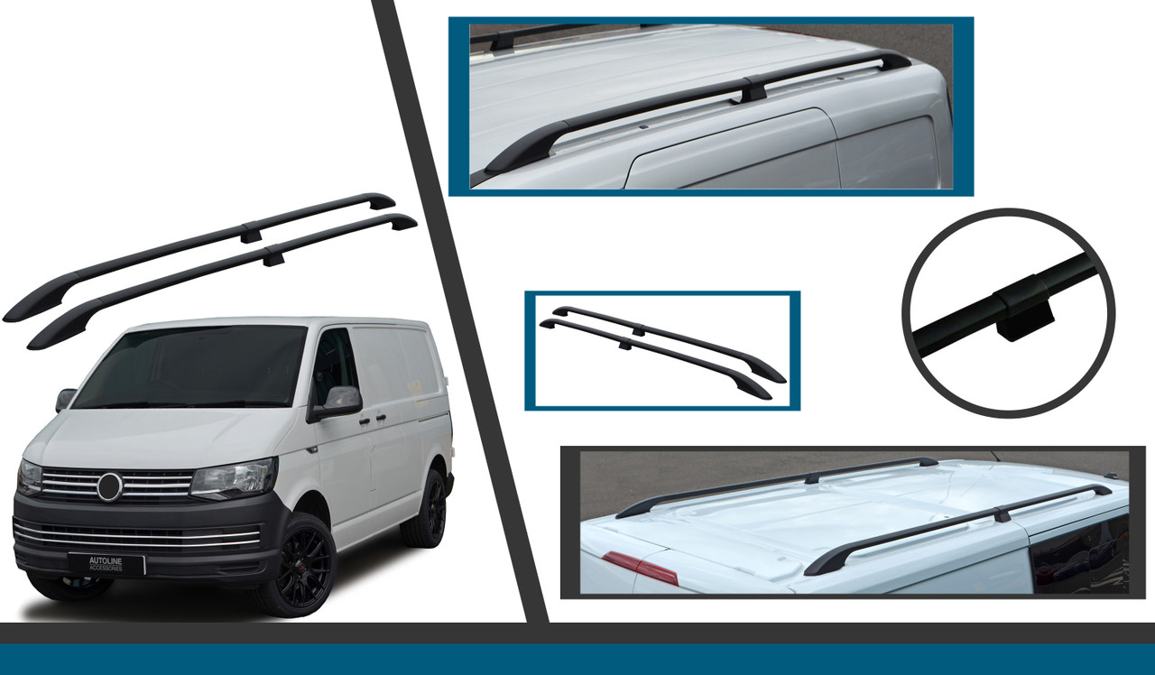 Black Aluminium Roof Bar Rails To Fit L1H1 Volkswagen T6 Transporter (2016+)