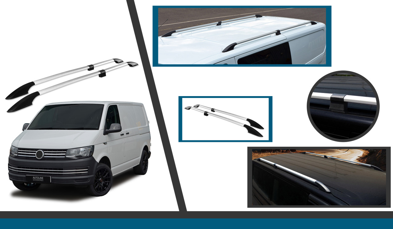 Silver Aluminium Roof Bar Rails To Fit L2H1 Volkswagen T6 Transporter (2016+)