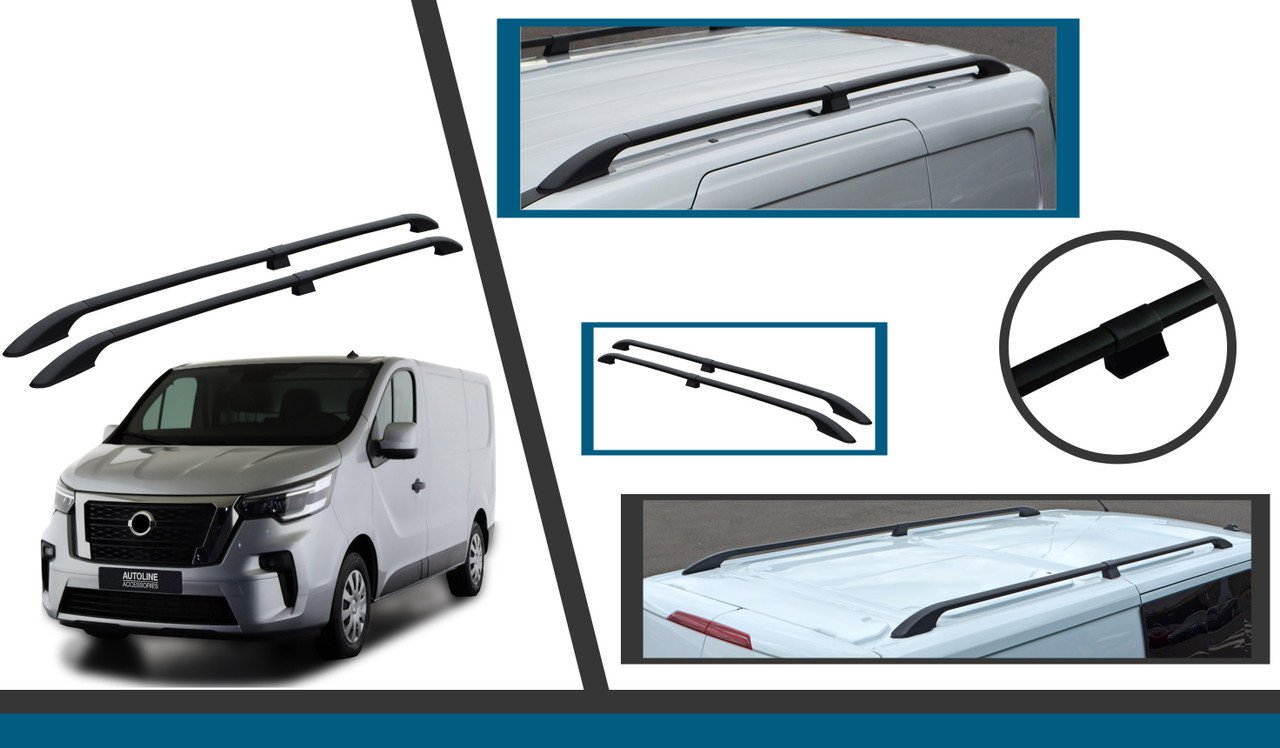 Black Aluminium Roof Rack Rails Side Bars To Fit L1H1 Nissan Primastar (2022+)