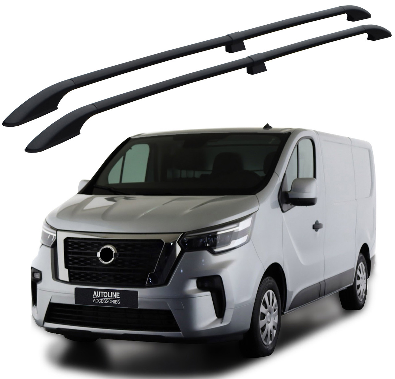 Black Aluminium Roof Rack Rails Side Bars To Fit L2H1 Nissan Primastar (2022+)