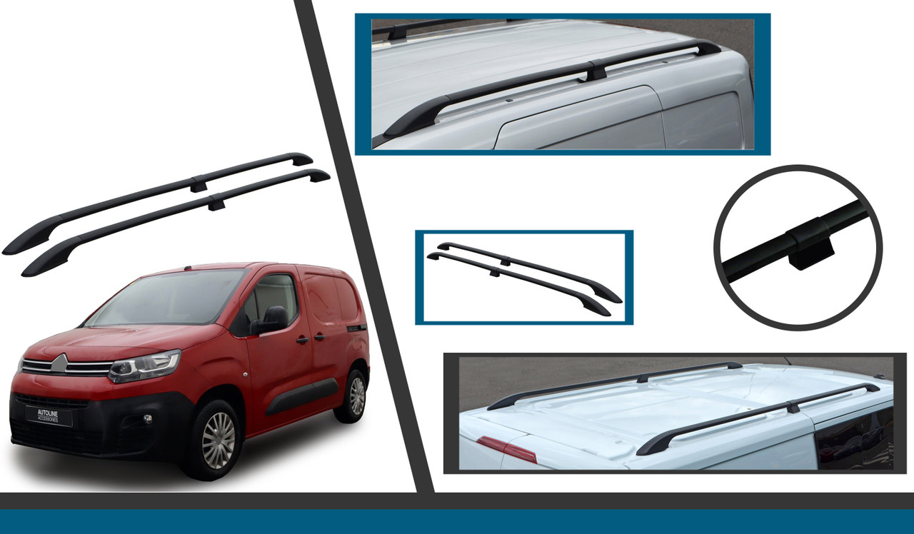 Black Aluminium Roof Bars Side Rails To Fit L2 Citroen Berlingo (2019+)