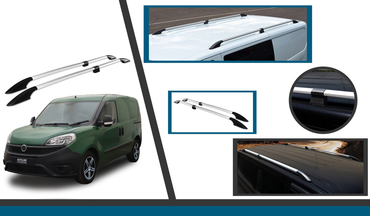 Aluminium Roof Bars Side Rails To Fit Short Wheelbase Fiat Doblo (2010-22)