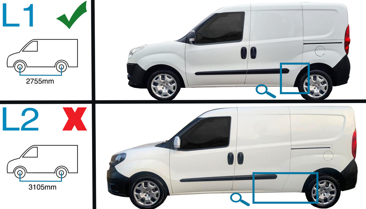 Black Aluminium Roof Bars Side Rails To Fit Short Wheelbase Fiat Doblo (2010+)