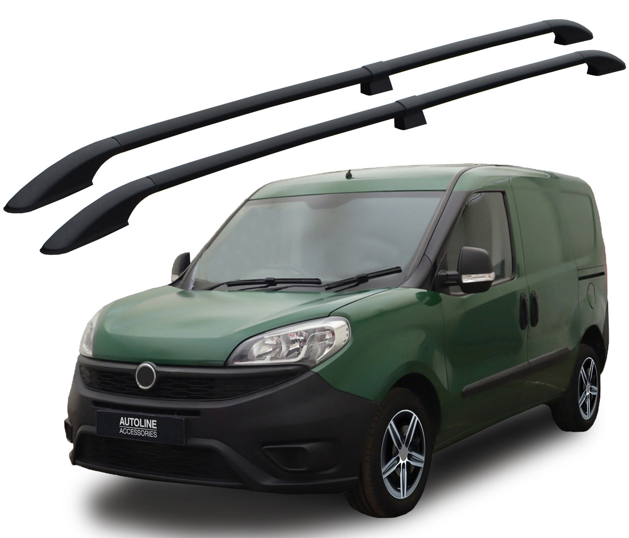Black Aluminium Roof Bars Side Rails To Fit Short Wheelbase Fiat Doblo (2010+)