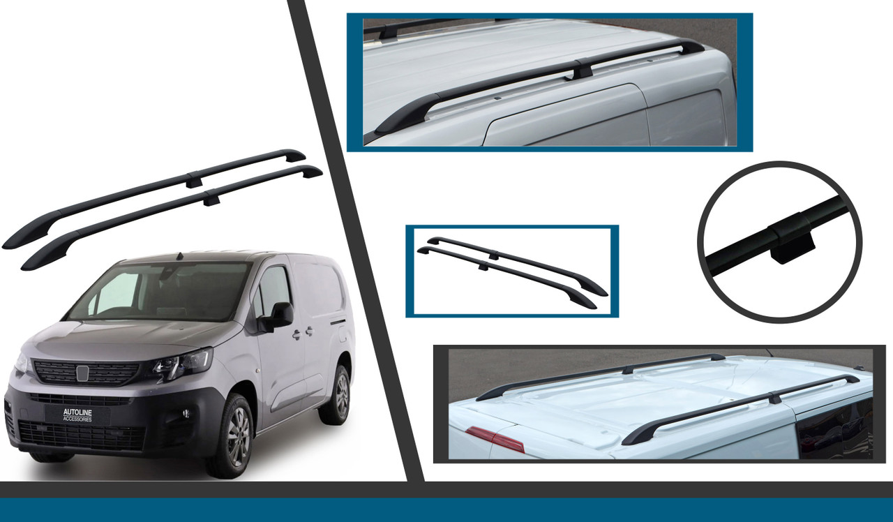 Black Aluminium Roof Bars Side Rails To Fit L1 Peugeot Partner (2019+)