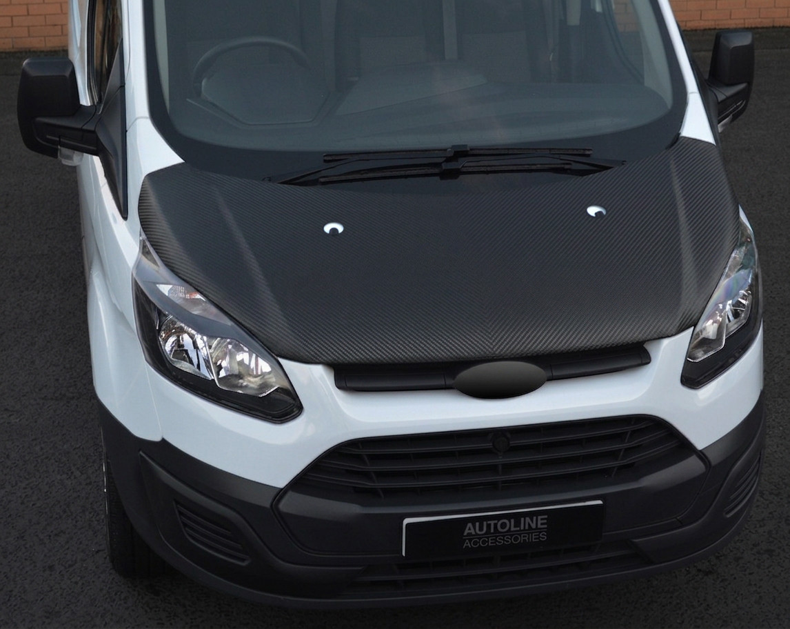 To Fit Ford Transit Custom (2012-17): Full Bonnet Bra Cover Carbon Fibre Effect