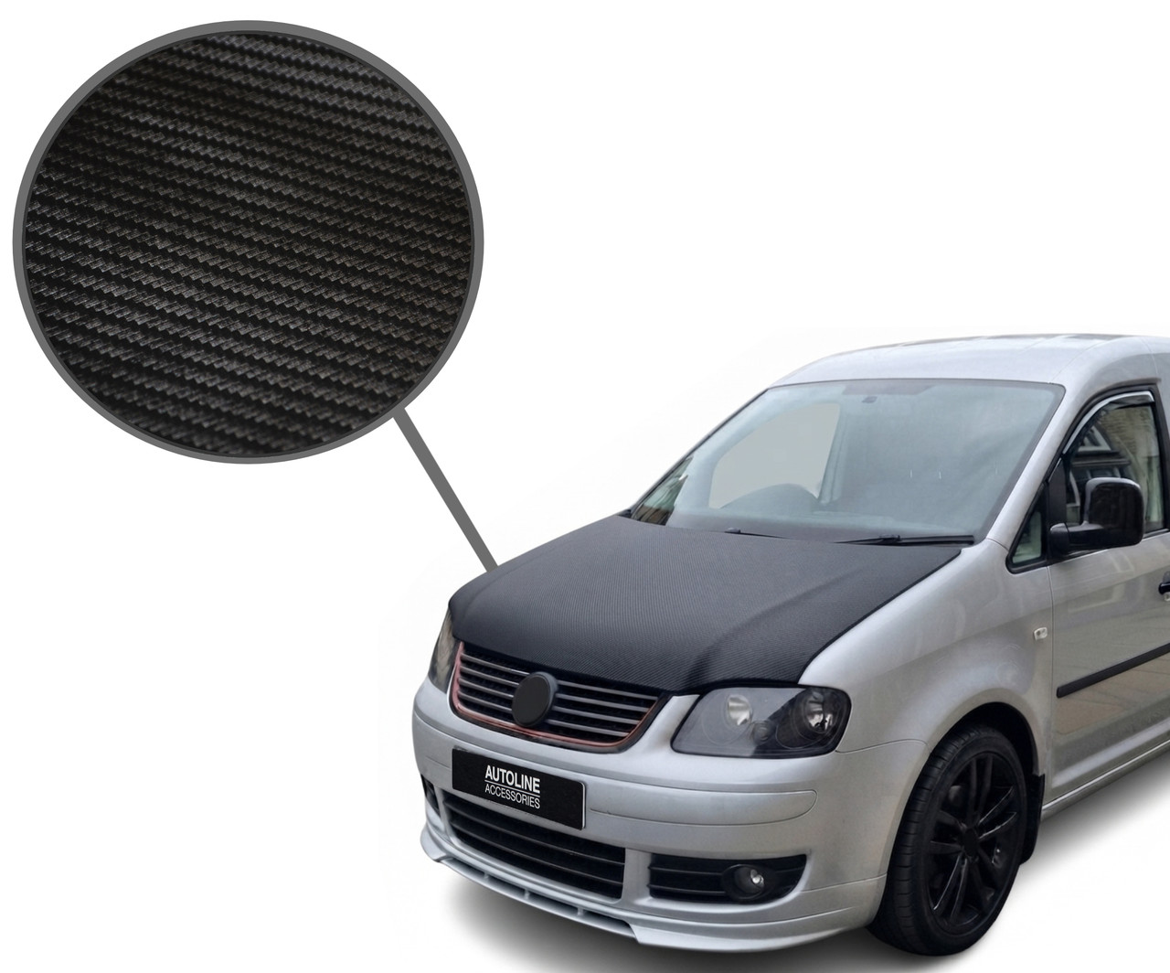 To Fit VW Caddy (2004-2009): Full Bonnet Bra Cover Carbon Fibre Effect