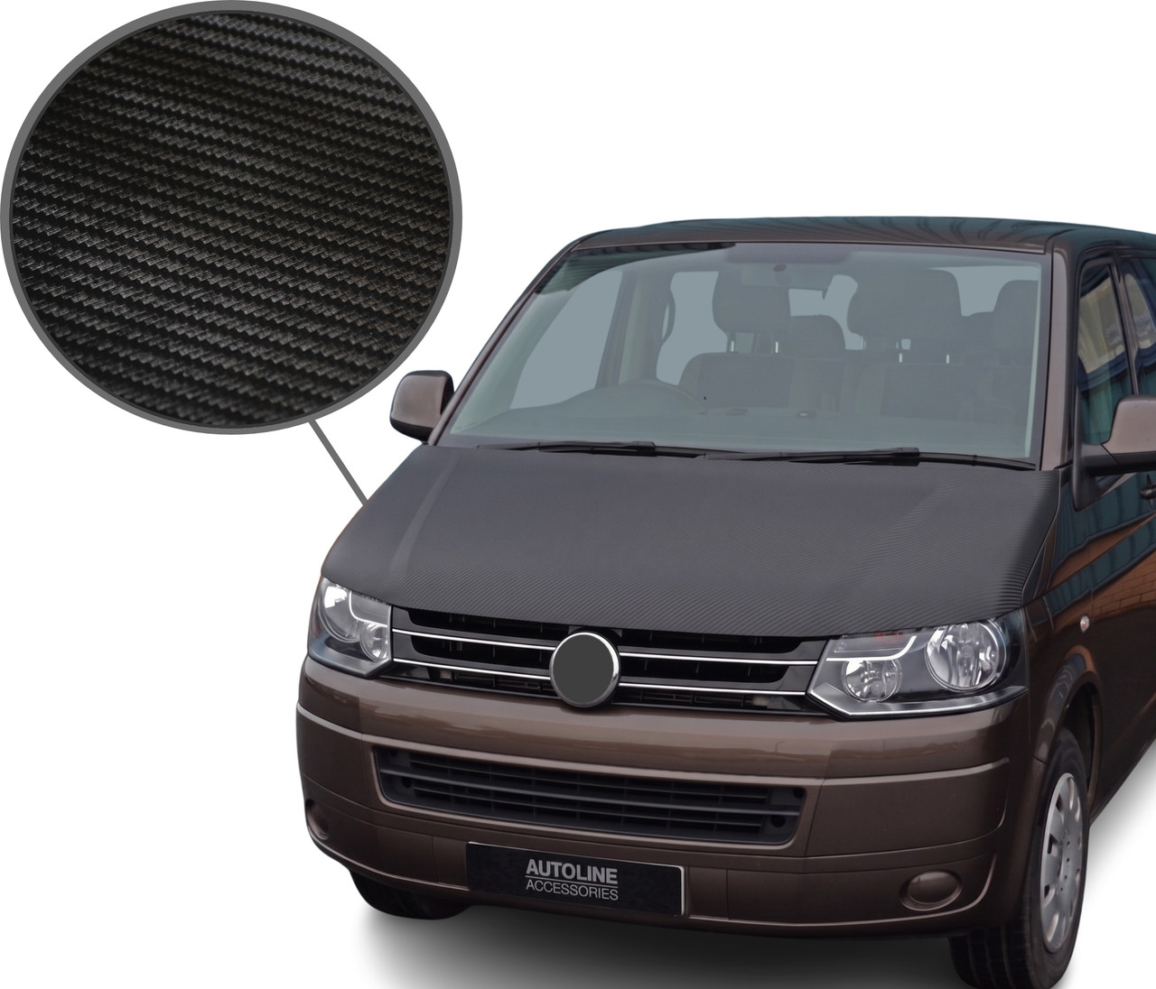 To Fit VW T5 Transporter (2010-15): Full Bonnet Bra Cover Carbon Fibre Effect