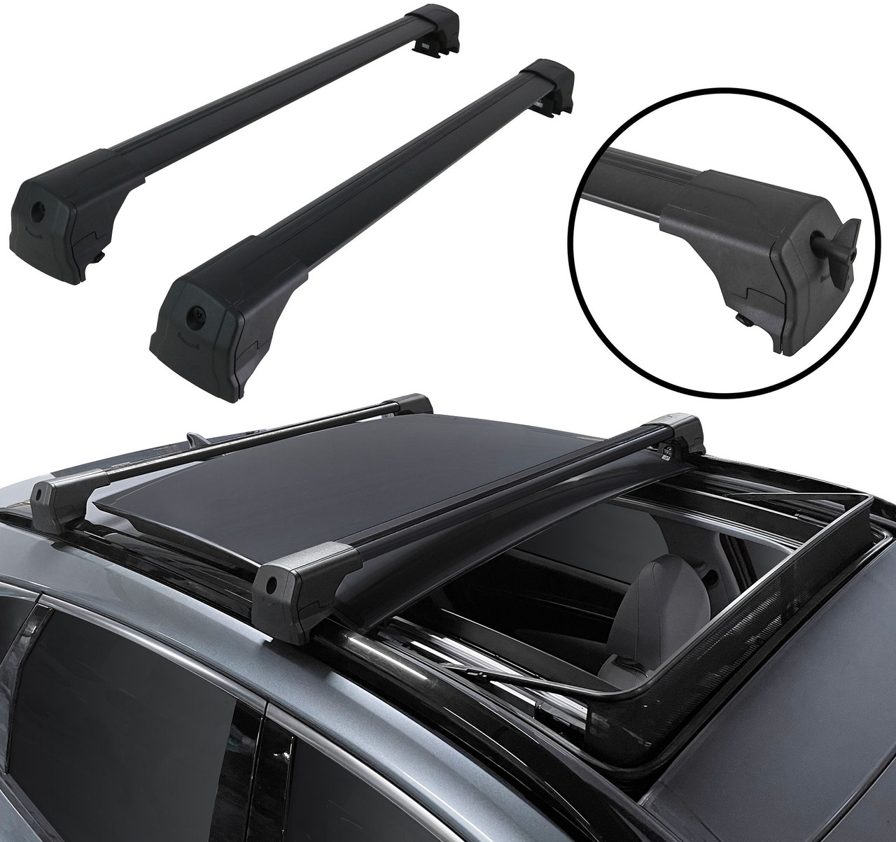 Black Cross Bars For Roof Rack Rails For Hyundai Tucson (2015-20) 75KG Lockable