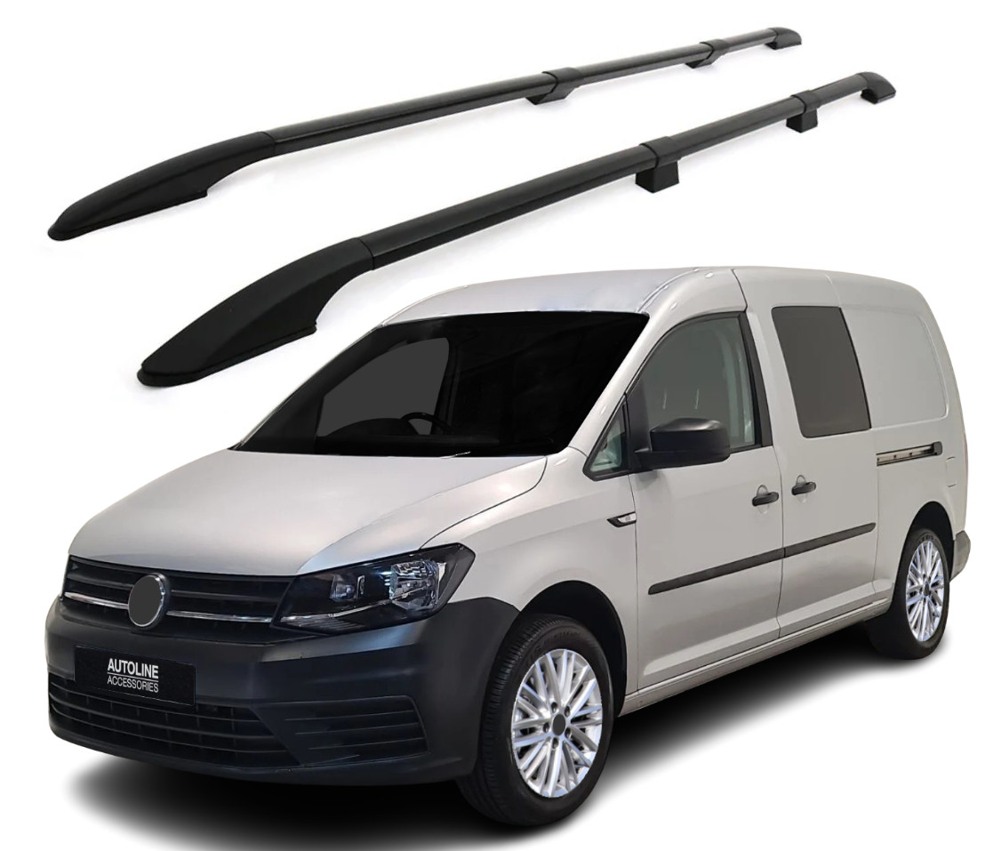Black Aluminium Roof Rack Side Bars To Fit L2 Volkswagen Caddy Maxi (2010-2020)