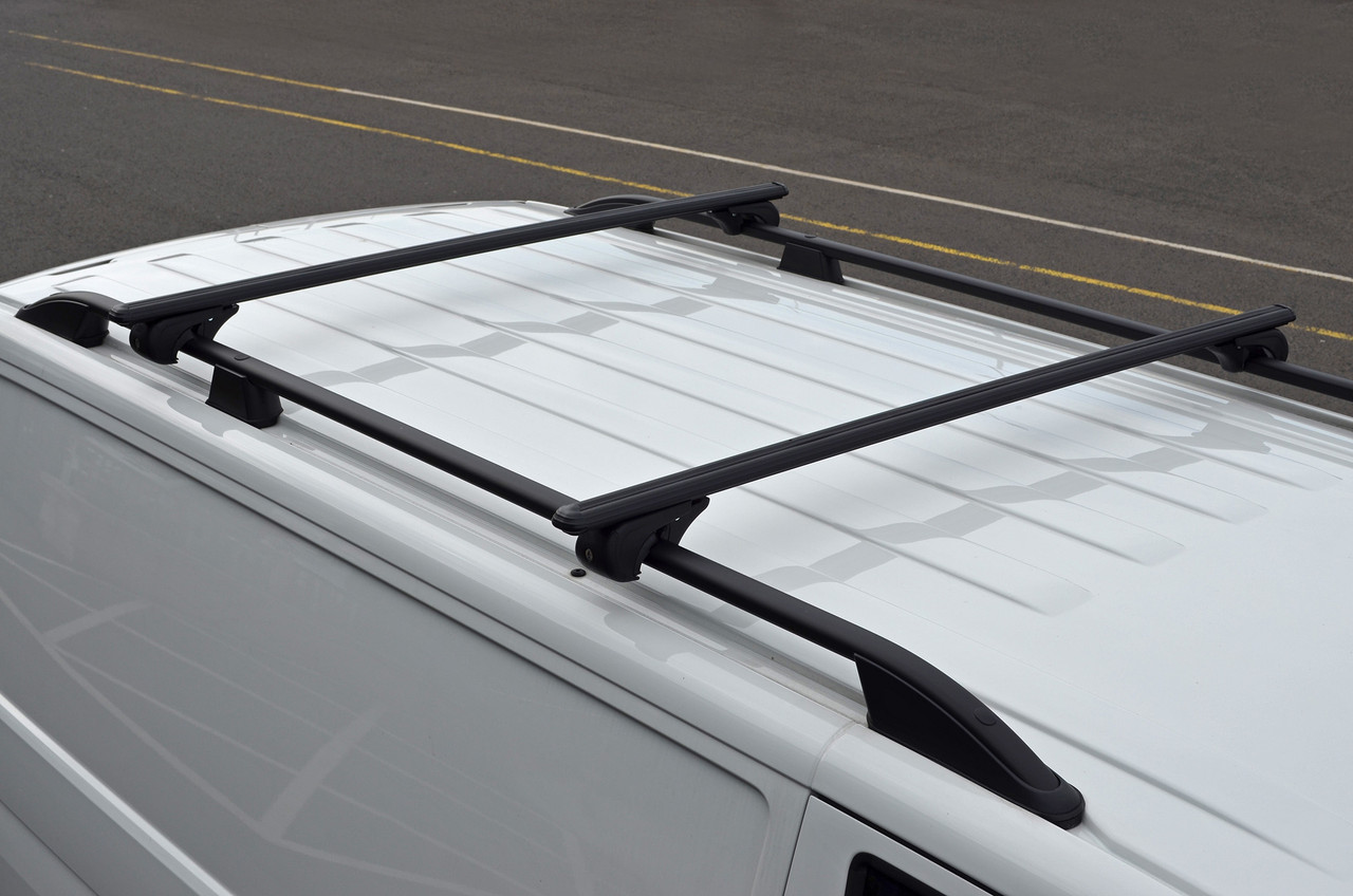 Black Cross Bars For Roof Rails To Fit Nissan Primastar (2022+) 75KG Lockable