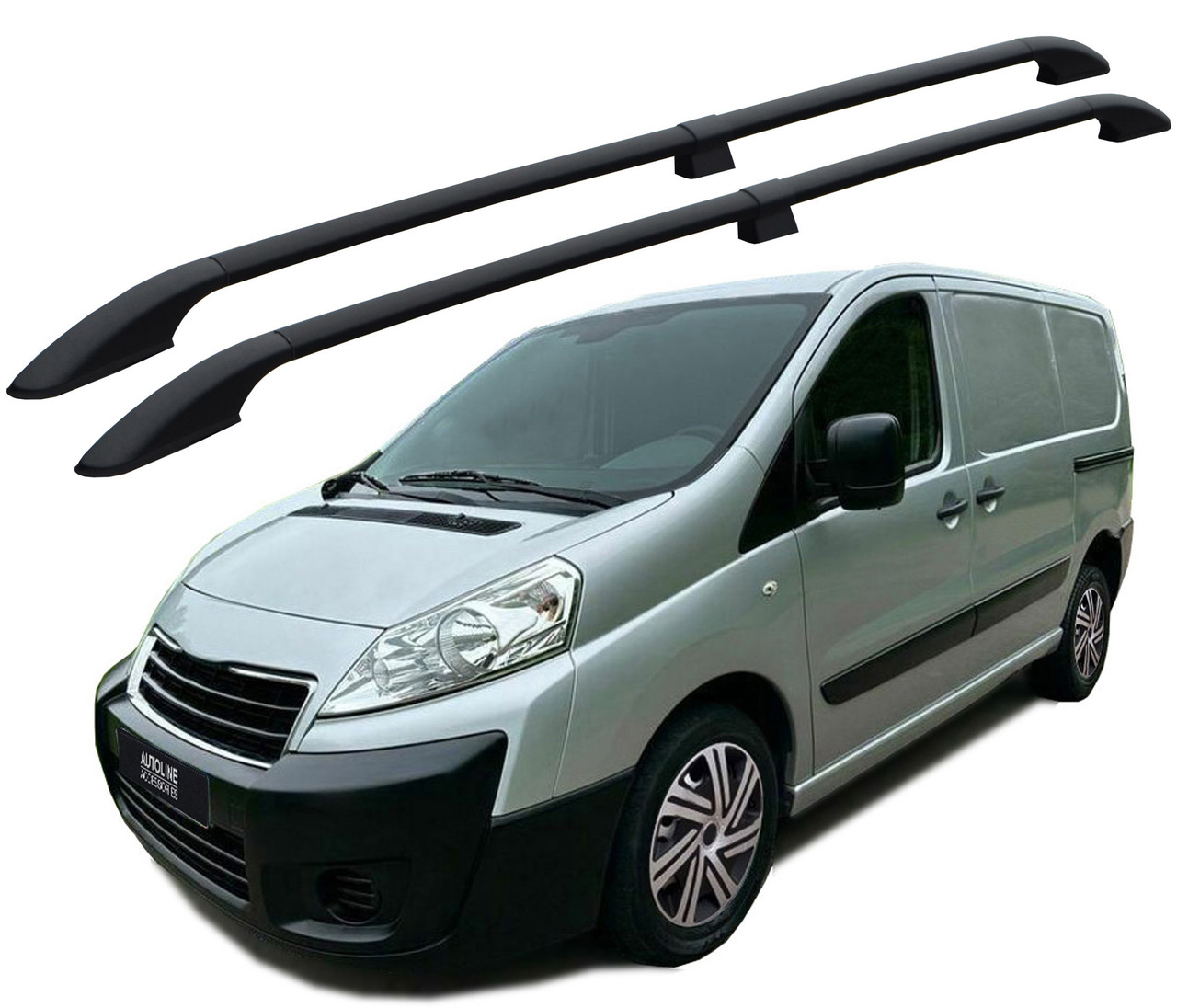 Black Aluminium Roof Rack Rails Side Bars To Fit L1 Fiat Scudo (2006-16)