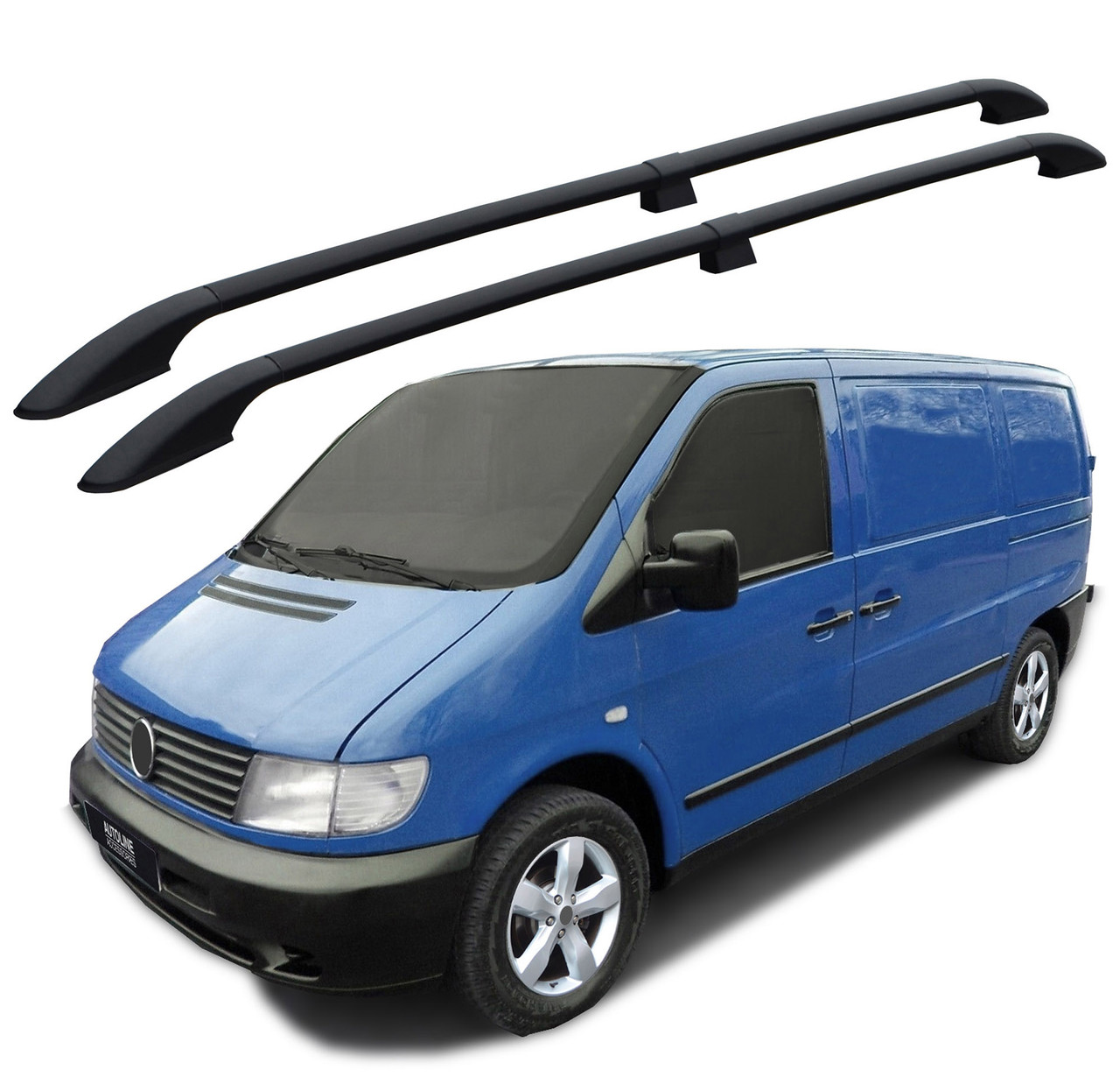 Black Aluminium Roof Rack Rails Side Bars For L1 Mercedes Vito W638 (1996-2003)