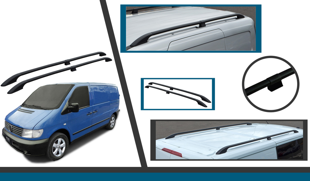 Black Aluminium Roof Rack Rails Side Bars For L1 Mercedes Vito W638 (1996-2003)