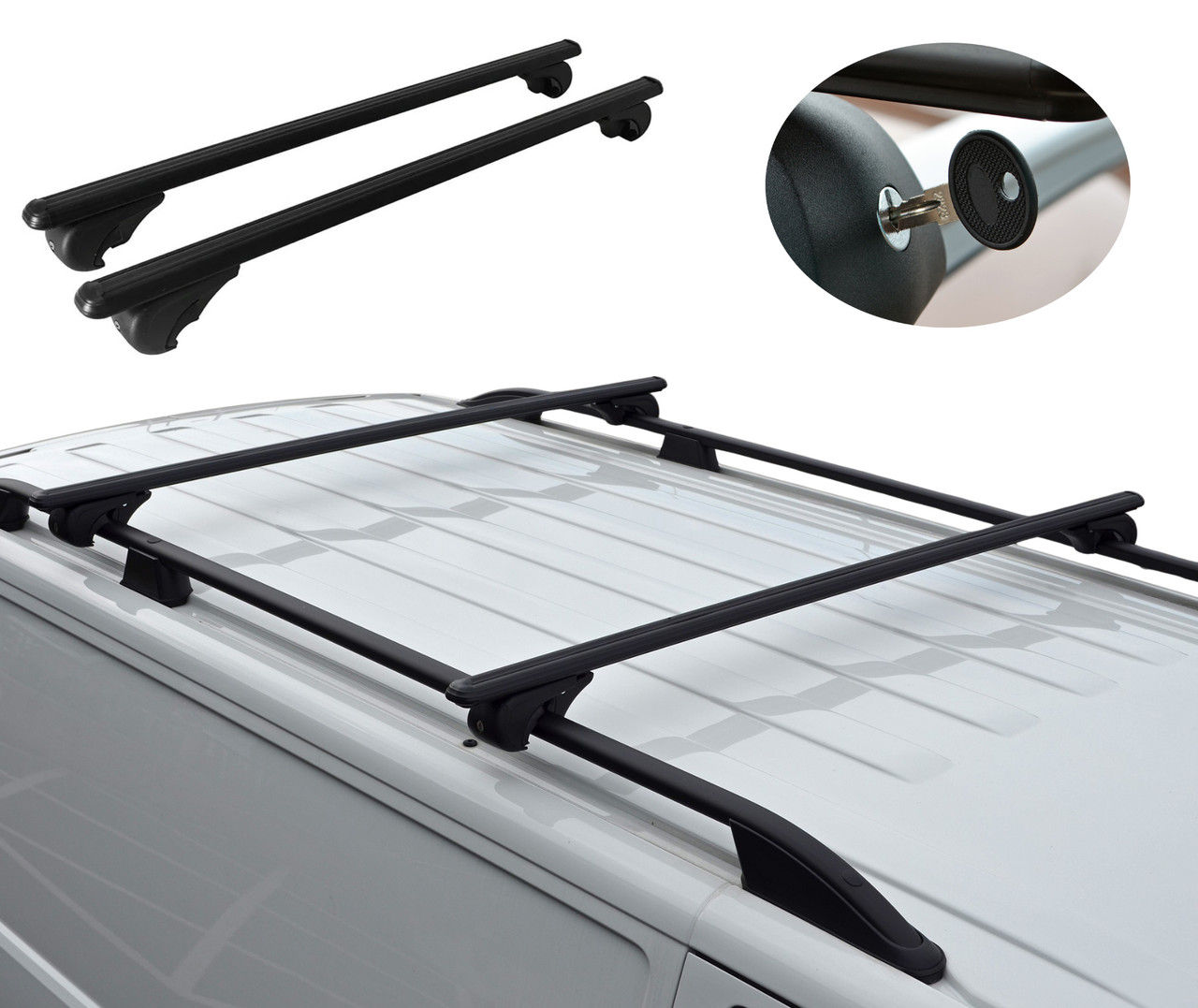Black Cross Bars For Roof Rails To Fit VW T7 Transporter (2025+) 75KG Lockable