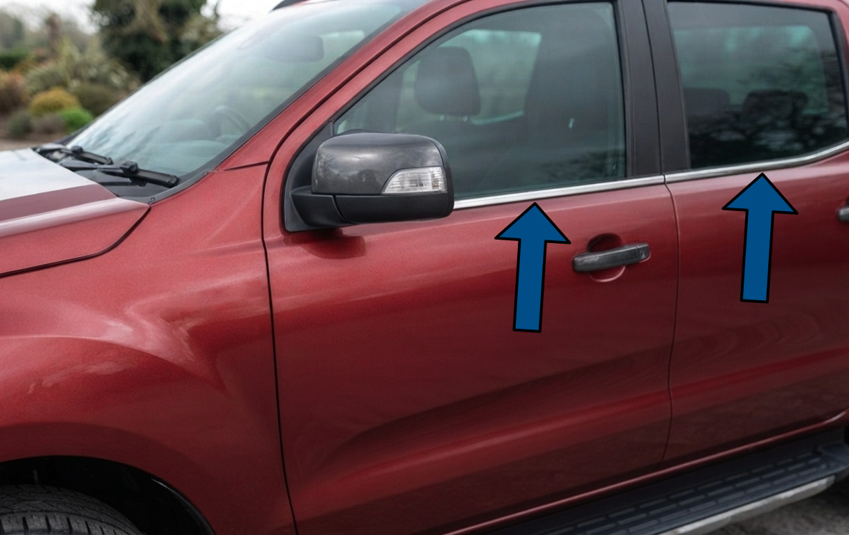 Chrome Side Door Window Sill Trim Covers To Fit Ford Ranger (2015-2022)