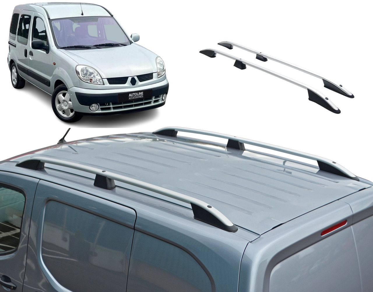 Aluminium Roof Rack Rails Side Bars To Fit Renault Kangoo (1997-2008) 75KG