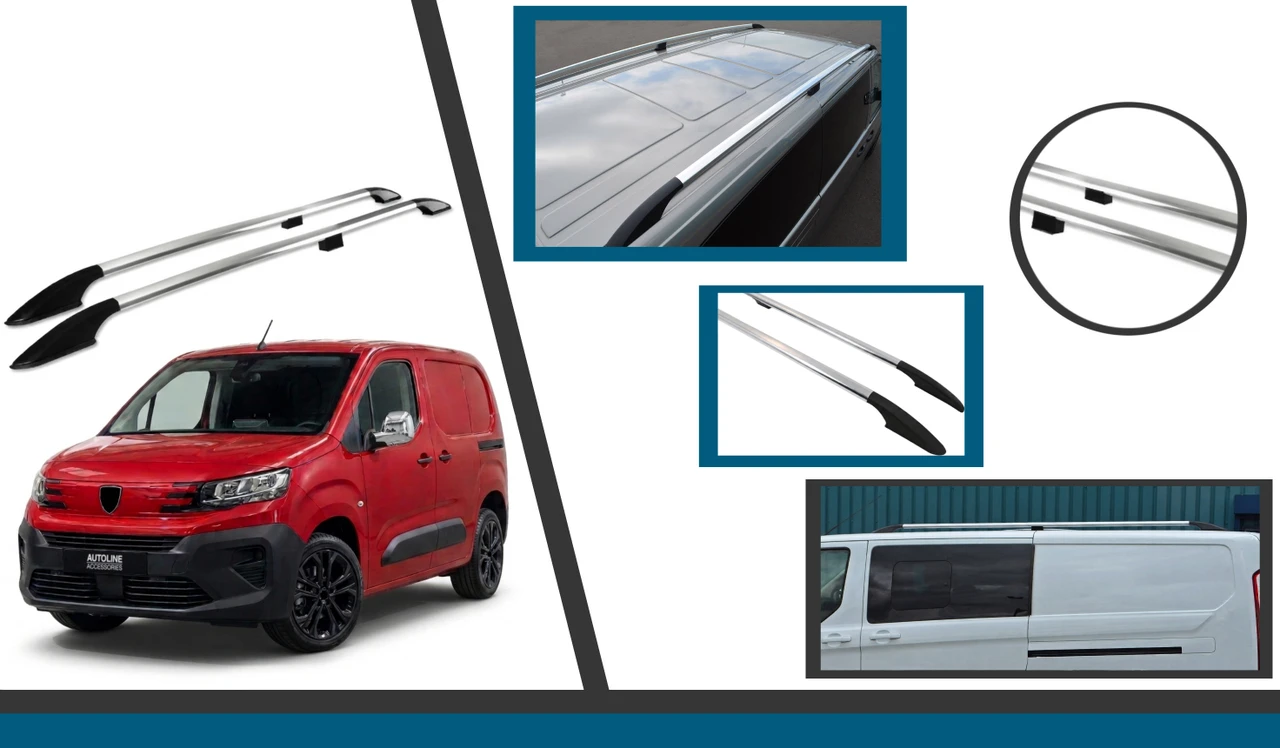 Gloss Aluminium Roof Rack Rails Side Bars To Fit L1 Peugeot Partner (2019+) 75kg